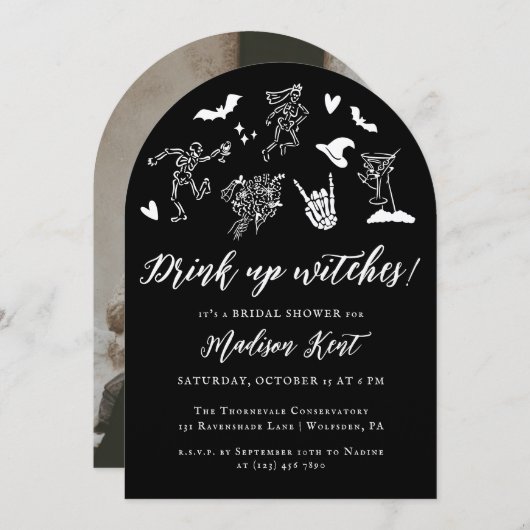 Trink Hexen! Whimsisches Brautparty Foto Einladung (Vorne/Hinten)