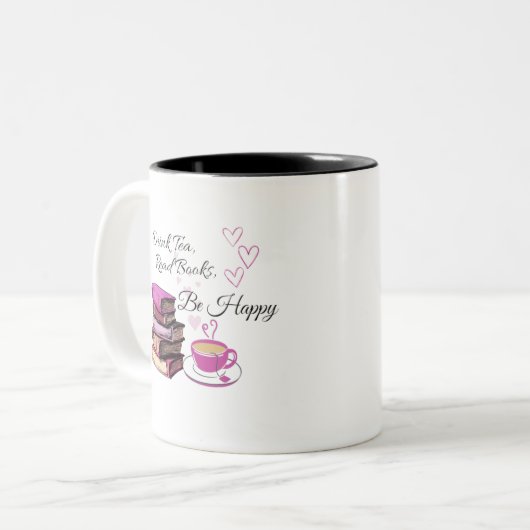 "Trink Tee. Lies Bücher. Sei glücklich! - Gemütlic Zweifarbige Tasse (Vorderseite Links)