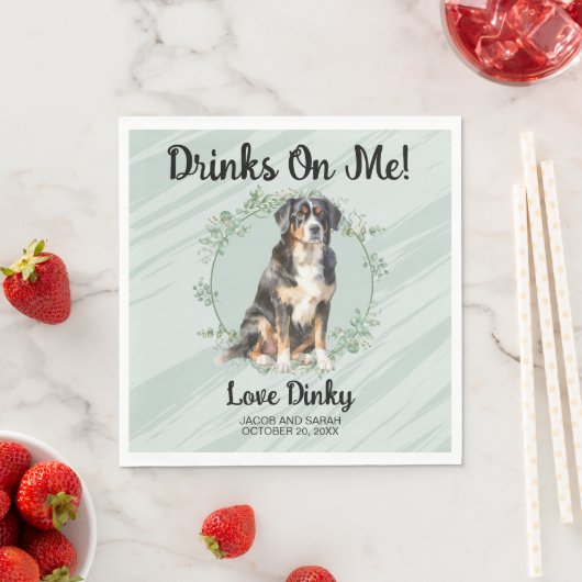 Trinke auf mich! Bernese Mountain Dog Pet Wedding Serviette (Beispiel)