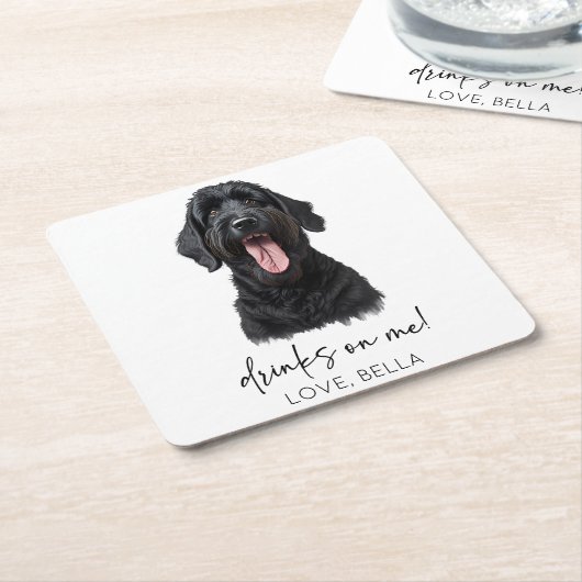 Trinke auf mich! Black Russian Terrier Dog Wedding Rechteckiger Pappuntersetzer (angewinkelt)