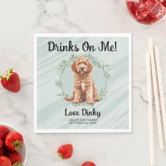 Trinke auf mich! Goldendoodle Dog Serviette (Beispiel)