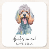 Trinke auf mich! Poodle Dog Pet Wedding Rechteckiger Pappuntersetzer (Vorderseite)