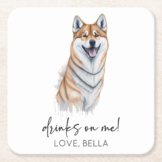 Trinke auf mich! Shiba Inu Dog Pet Wedding Rechteckiger Pappuntersetzer (Vorderseite)