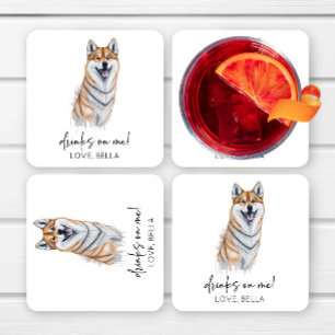 Trinke auf mich! Shiba Inu Dog Pet Wedding Rechteckiger Pappuntersetzer