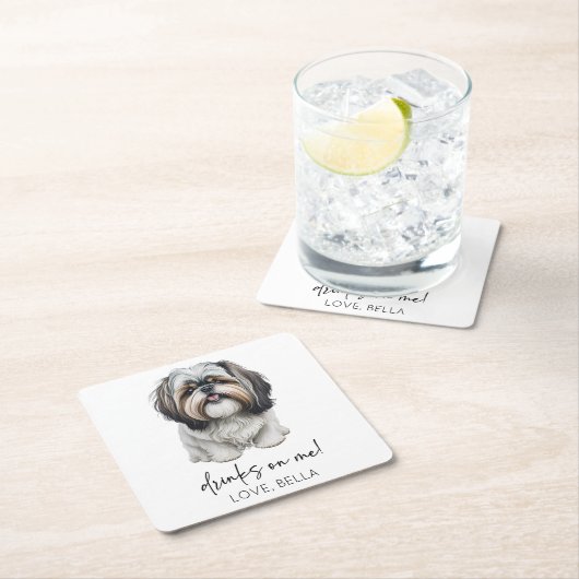Trinke auf mich! Shih Tzu Dog Pet Wedding Rechteckiger Pappuntersetzer (Vor Ort)
