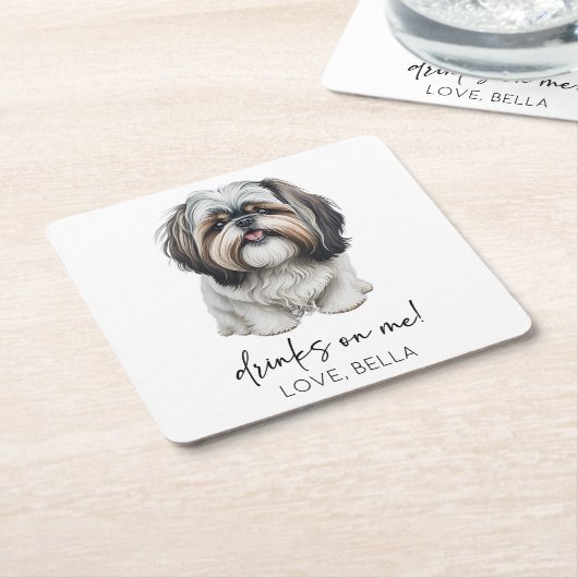 Trinke auf mich! Shih Tzu Dog Pet Wedding Rechteckiger Pappuntersetzer (angewinkelt)