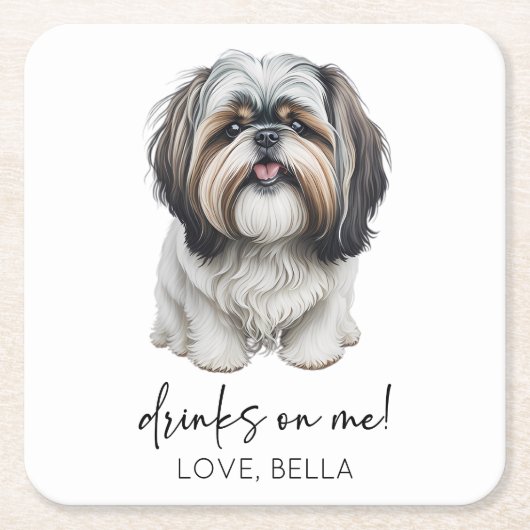 Trinke auf mich! Shih Tzu Dog Pet Wedding Rechteckiger Pappuntersetzer (Vorderseite)