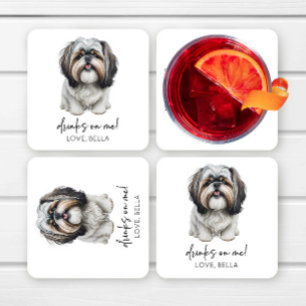 Trinke auf mich! Shih Tzu Dog Pet Wedding Rechteckiger Pappuntersetzer