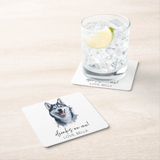 Trinke auf mich! Siberian Husky Dog Pet Wedding Rechteckiger Pappuntersetzer (Vor Ort)