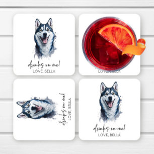 Trinke auf mich! Siberian Husky Dog Pet Wedding Rechteckiger Pappuntersetzer
