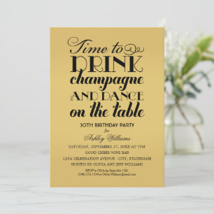 Trinke Champagner Tanz Gold Geburtstag Einladung