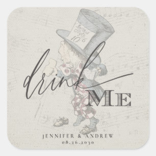 Trinke Mich Vintage Alice im Wunderland Quadratischer Aufkleber