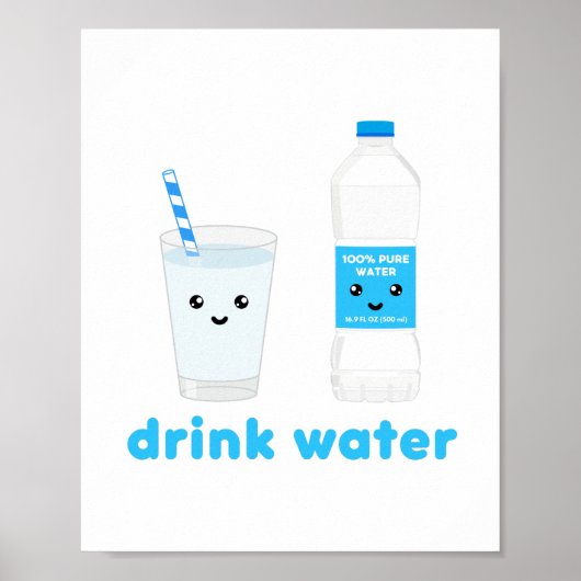 Trinke Wasser - Kawaii-Design Poster (Vorne)
