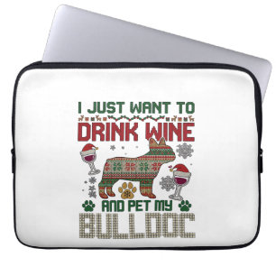 Trinke Wein Bulldogge Hund hässlicher Pullover San Laptopschutzhülle