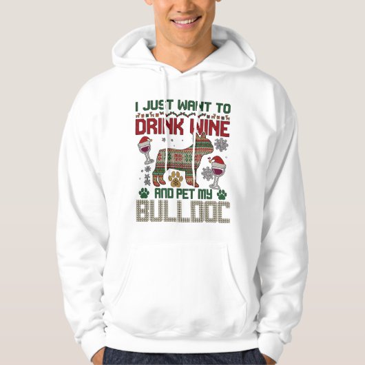 Trinke Wein Bulldogge Hund hässlicher Pullover Wei (Vorderseite)
