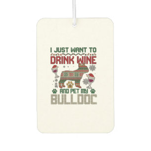 Trinke Wein Bulldogge Hund hässlicher Pullover Wei Autolufterfrischer