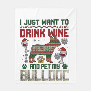Trinke Wein Bulldogge Hund hässlicher Pullover Wei Fleecedecke