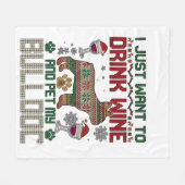 Trinke Wein Bulldogge Hund hässlicher Pullover Wei Fleecedecke (Vorderseite (Horizontal))