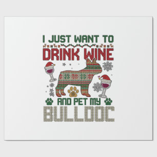 Trinke Wein Bulldogge Hund hässlicher Pullover Wei Geschenkpapier