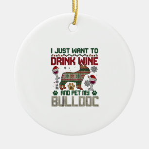 Trinke Wein Bulldogge Hund hässlicher Pullover Wei Keramik Ornament