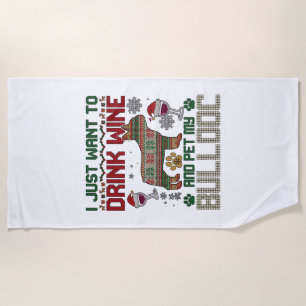 Trinke Wein Bulldogge Hund hässlicher Pullover Wei Strandtuch