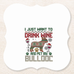 Trinke Wein Bulldogge Hund hässlicher Pullover Wei Untersetzer