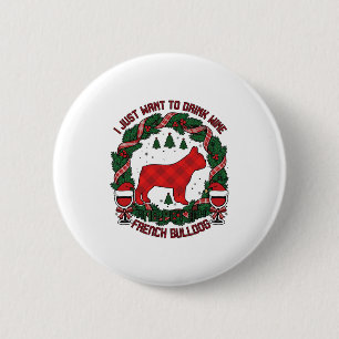 Trinke Wein Französische Bulldogge Hund Rot Karier Button