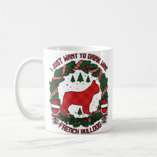 Trinke Wein Französische Bulldogge Hund Rot Karier Kaffeetasse