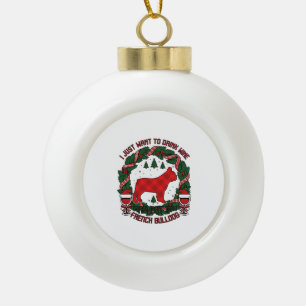 Trinke Wein Französische Bulldogge Hund Rot Karier Keramik Kugel-Ornament