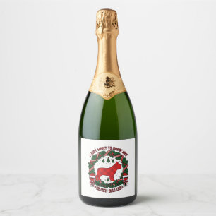 Trinke Wein Französische Bulldogge Hund Rot Karier Schaumweinetikett