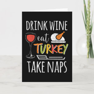 Trinke Wein Iss Truthahn Familie Erwachsene Ernted Karte