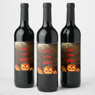 Trinke, wenn du Halloween Grusel-Friedhof wagst Weinetikett