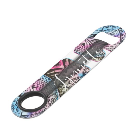 Trinken Barkeeper Muster Monogramm Name Speed Flaschenöffner (Rückseite Schrägansicht)