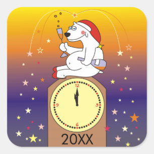 Trinken des Eisbären Silvesteraufklebers Quadratischer Aufkleber