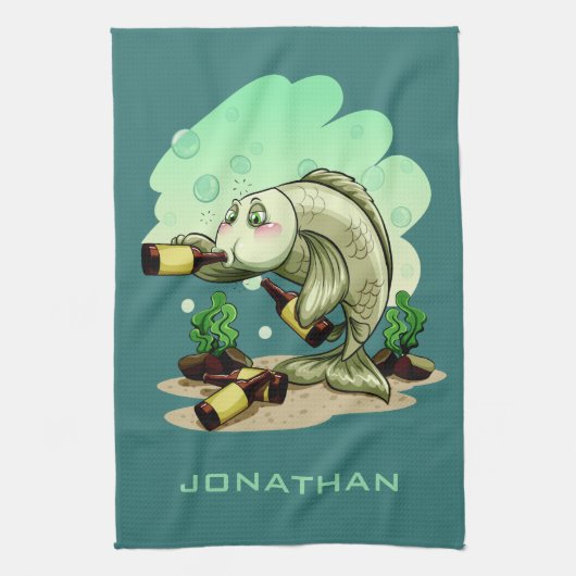 Trinken Fisch individuelle Name Handtuch (Vertikal)