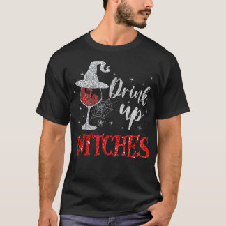 Trinken Hexen Wein Glas Funny Halloween Drinki T-Shirt