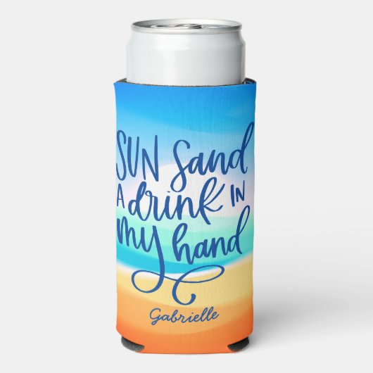 Trinken in meiner Hand Typografie mit Strandhinter Selters Dosenkühler (Seltzer Rückseite)