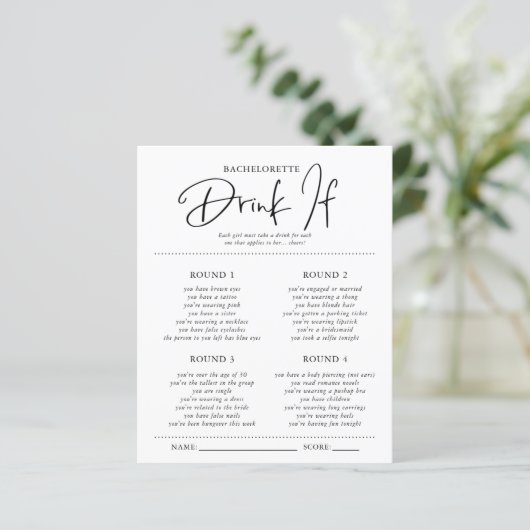 Trinken | Junggeselinnen-Abschied Game Card (Stehend Vorderseite)