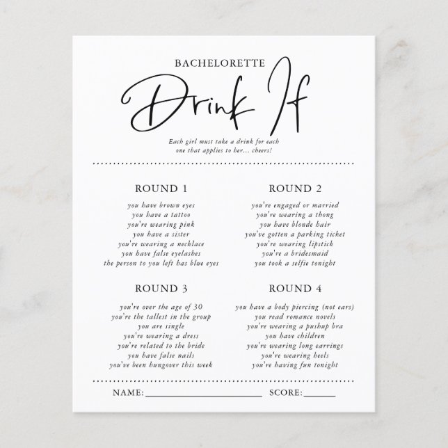 Trinken | Junggeselinnen-Abschied Game Card (Vorderseite)