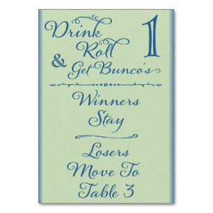 Trinken, rollen und Bunco's Table Card Nr. 1 herun Tischnummer
