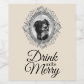Trinken Sie frohe Feiertage Silber Rahmen Foto Weinetikett (Einzelnes Label)