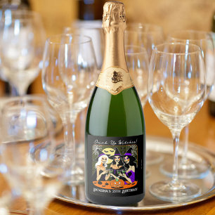 Trinken Sie Hexen Erwachsenen Halloween Geburtstag Schaumweinetikett