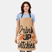 Trinken Sie Hexen glückliche Halloween-Orange Schürze (Getragen)