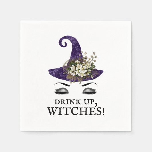 Trinken Sie Hexen Halloween-Party Lila Hexenhut Serviette (Vorderseite)