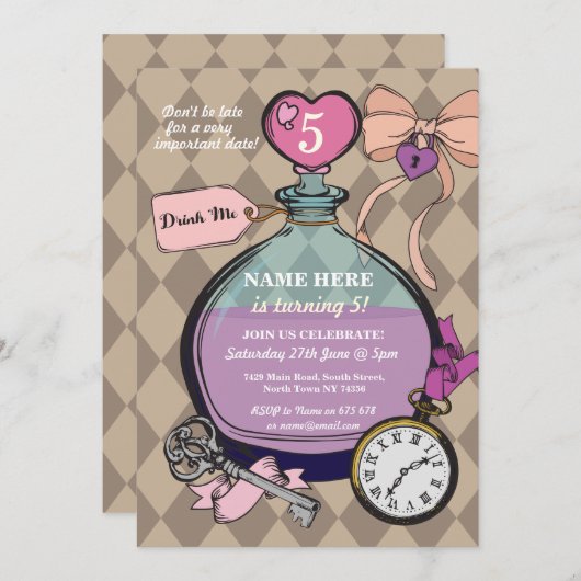 Trinken Sie mich Einladungs-Alice im Einladung (Vorne/Hinten)