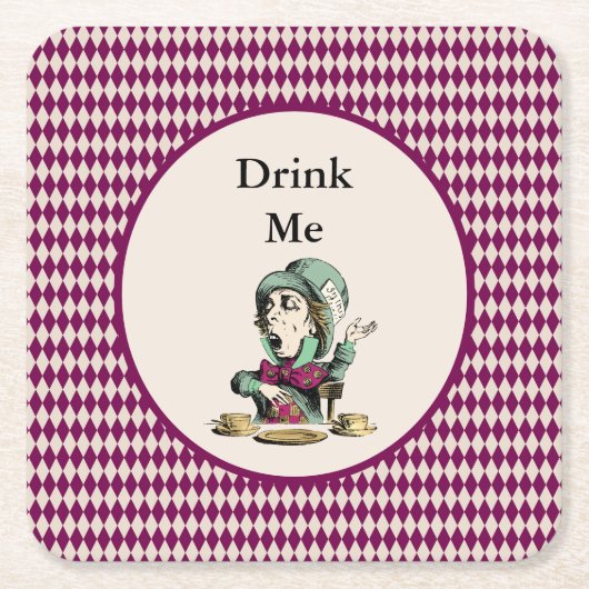 Trinken Sie mir Mad Hatter Alice im Wunderland Rechteckiger Pappuntersetzer (Vorderseite)