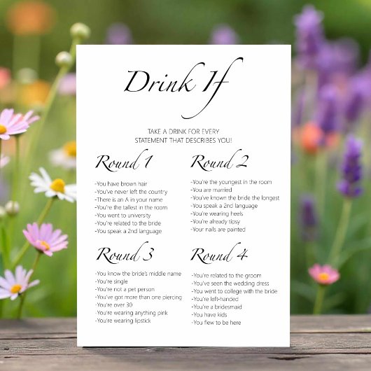 Trinken Sie, wenn Bachelorette Minimalistische Spi Einladung