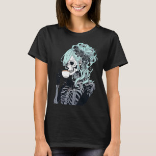 Trinken Skeleton Messy Bun Halloween Kostümmädchen T-Shirt