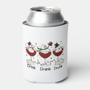 "Trinken, trinken, Betrunken" Schneemann und Wein Dosenkühler