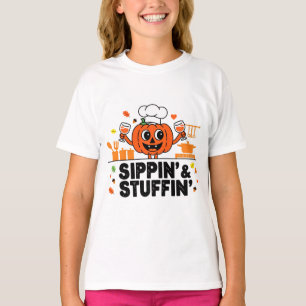 Trinken und Stopfen Lustiges Thanksgiving-Kochen T-Shirt